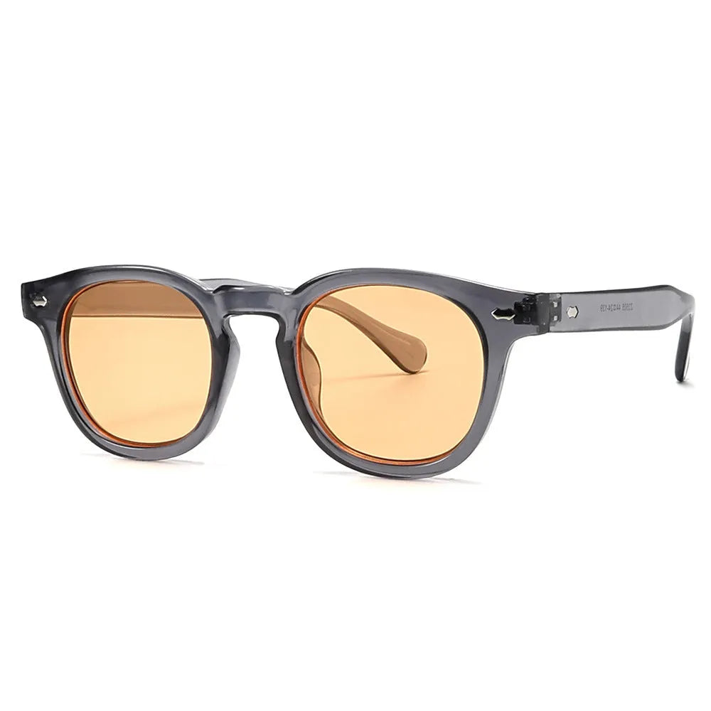 Simple round rim sunglasses with plastic frames available in multiple colour variations