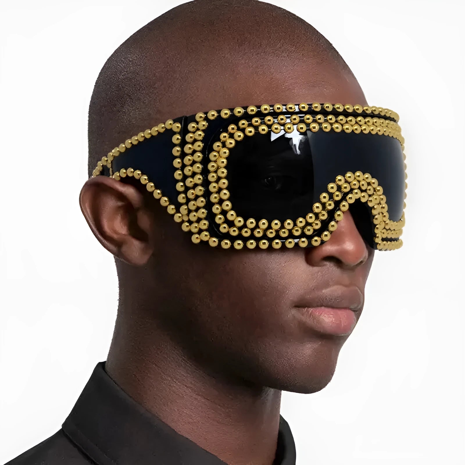 Men's punk sunglasses with large rim square rivet design in silver colour