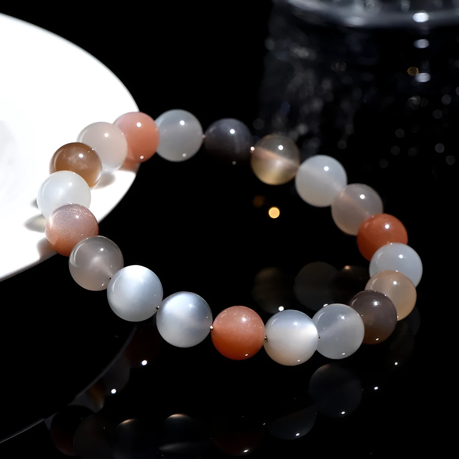 Natural colourful moonlight bracelet duobao with 8mm moonstone beads in single circle design