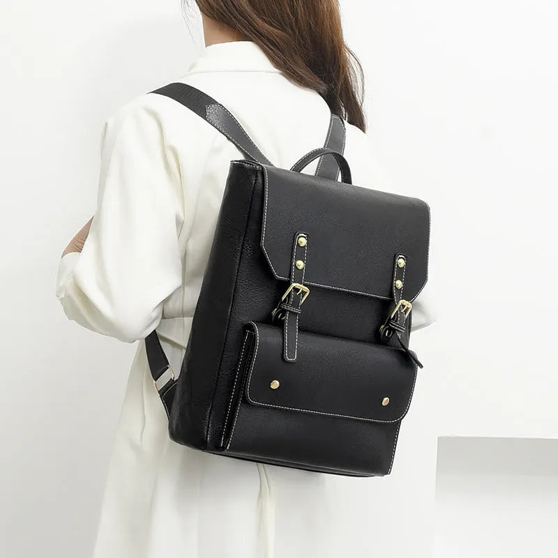 Korean retro style simple backpack in soft PU material showing ventilation features