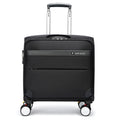 Black 18-inch Oxford cloth carry-on suitcase with a retractable handle and universal wheels.