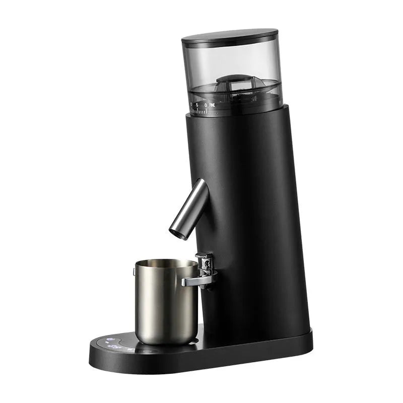 Portable electric coffee grinder with stainless steel body and temperature control display