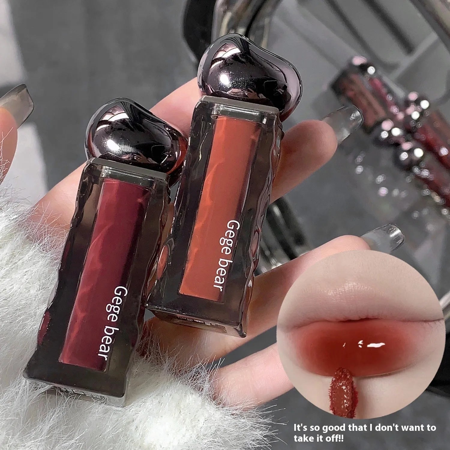 Glacier Lava Lip Lacquer mirror makeup product with built-in applicator in seven colour options