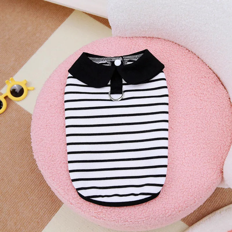 Cotton dog t-shirt and striped skirt summer outfit set in various sizes
