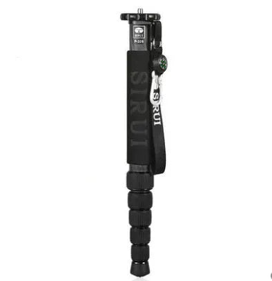 Black carbon fibre camera monopod extended to show six telescoping sections