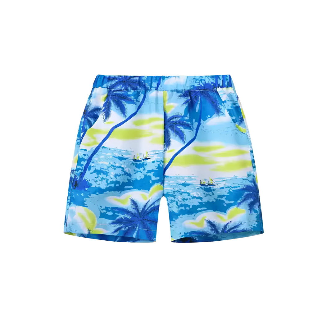 Fashion printed coconut multi-color thin beach pants for children, summer shorts with hairband belt