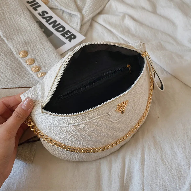 Women's one-shoulder chain crossbody bag in black, PU leather, with sandwich pocket and zipper change bag