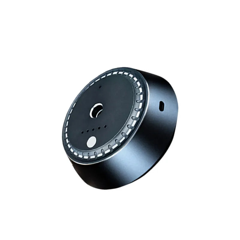 Black metal smart car aroma diffuser with USB port, measuring 9x4.5cm.