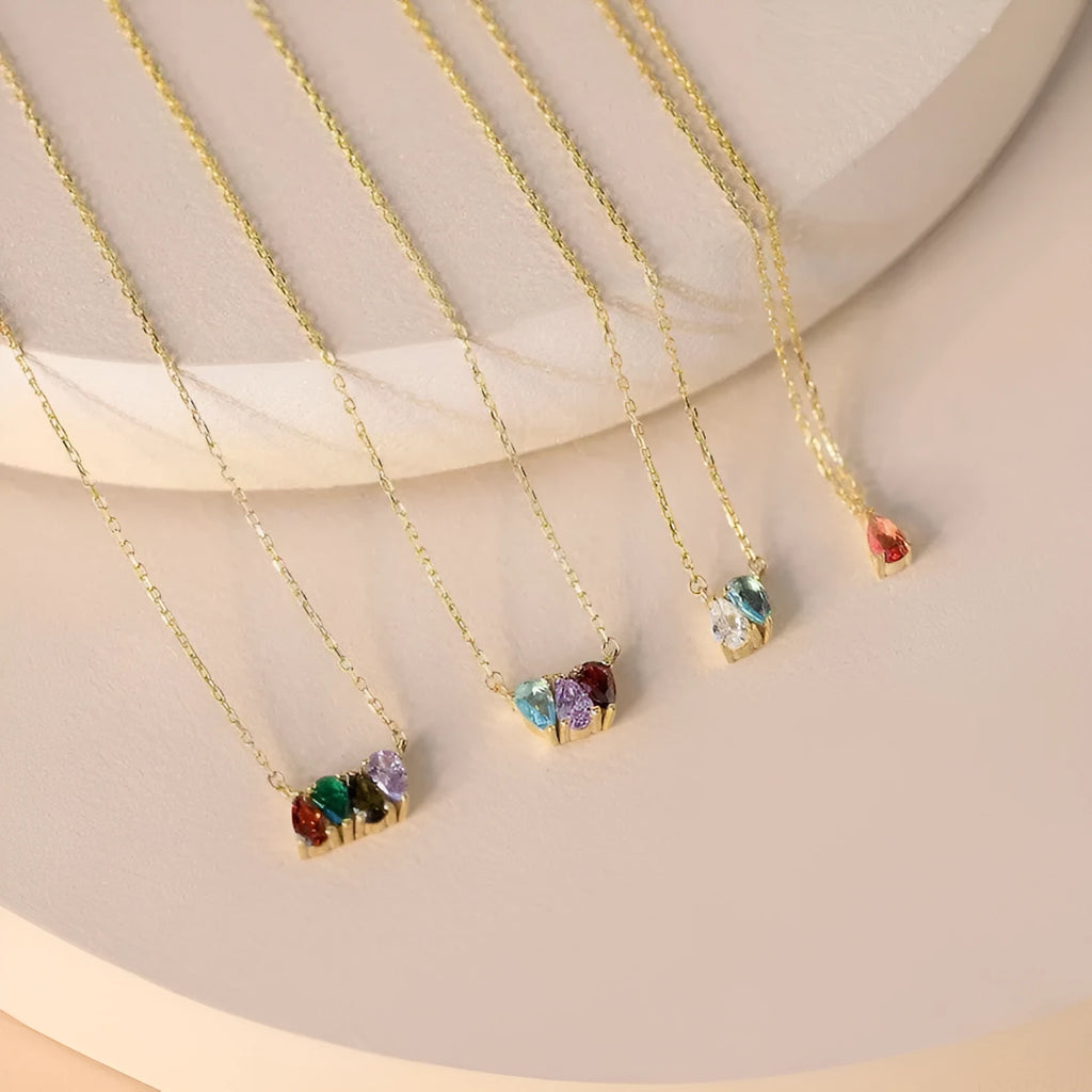 Titanium steel zircon necklace with a single princess-cut stone on a clavicle chain, shown in silver, gold, and rose gold finishes.