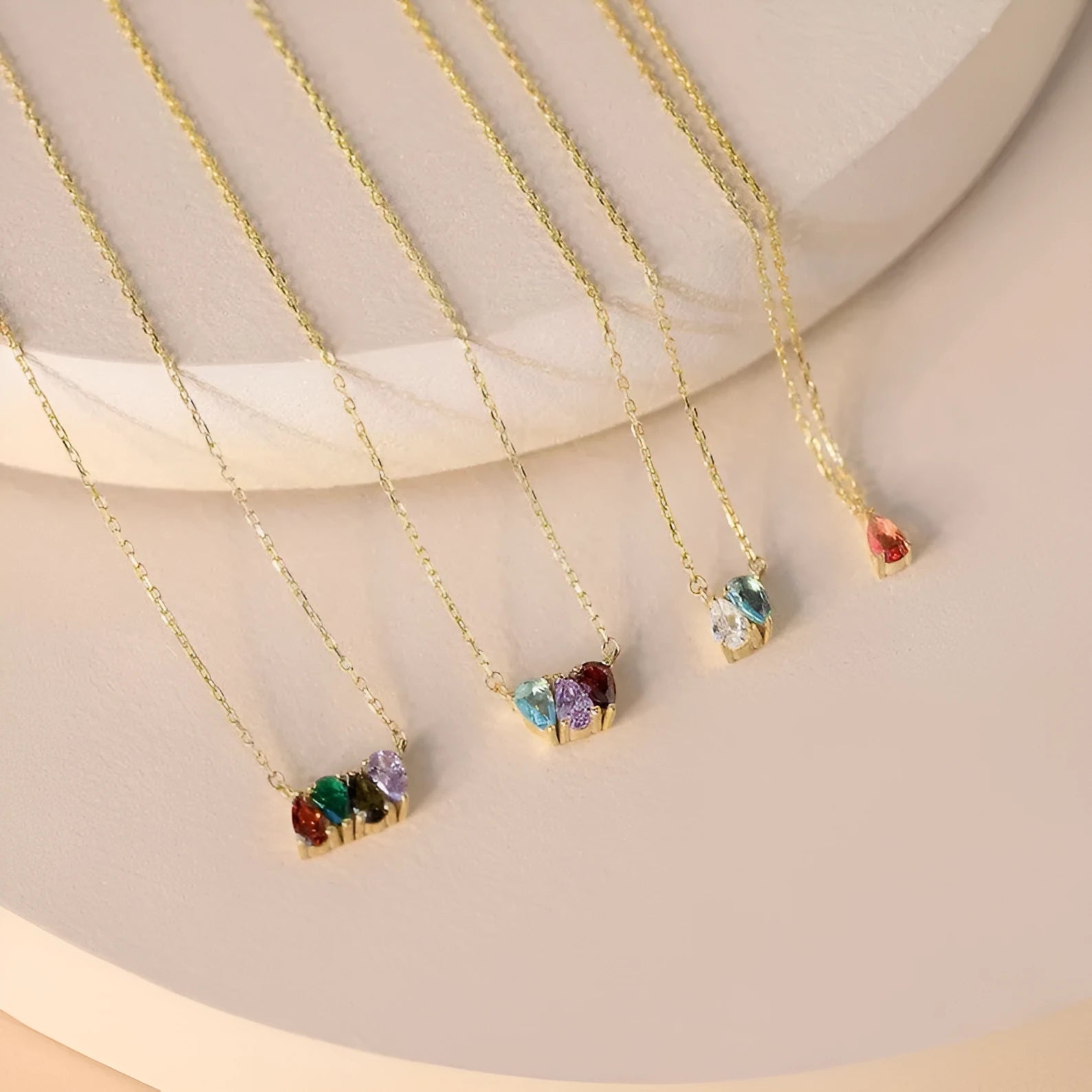 Titanium steel zircon necklace with a single princess-cut stone on a clavicle chain, shown in silver, gold, and rose gold finishes.