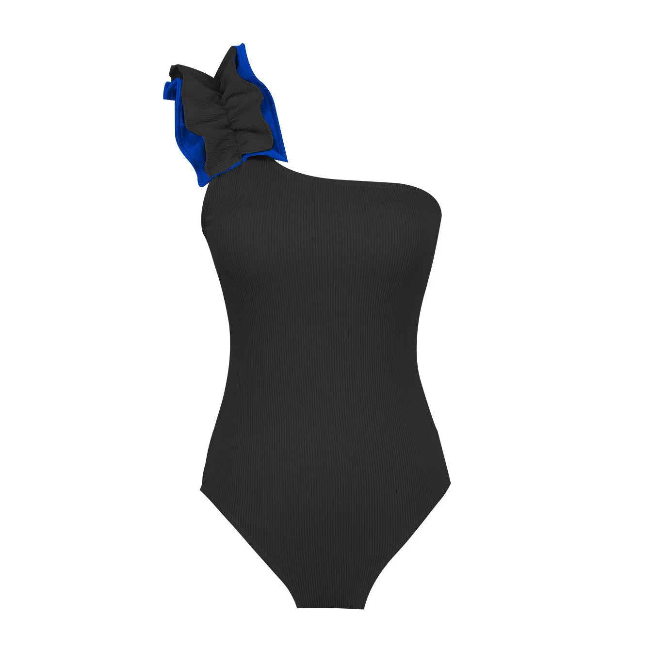 Women's single-shoulder suspender tube top one-piece swimsuit in a high-waisted style.
