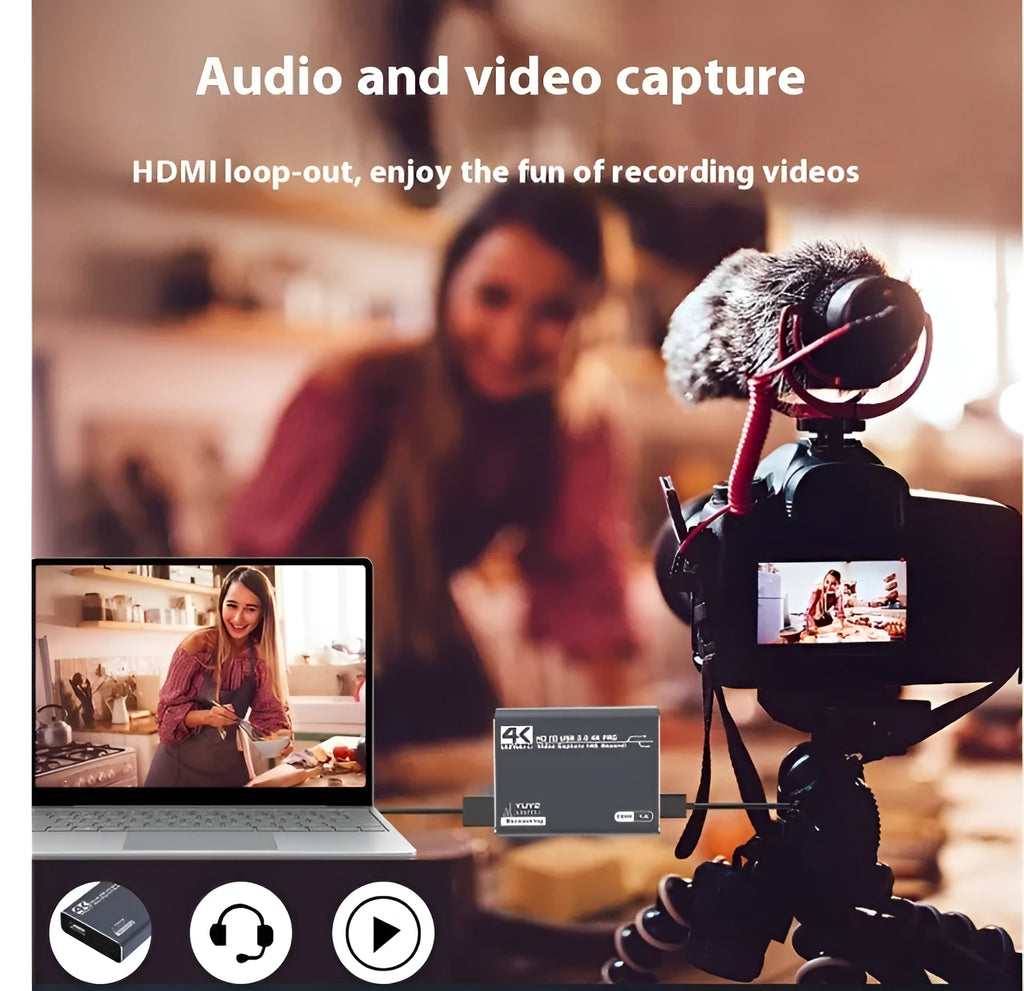Black 4K gaming set-top box recording audio device with MS2131 chip for 1080 resolution capture