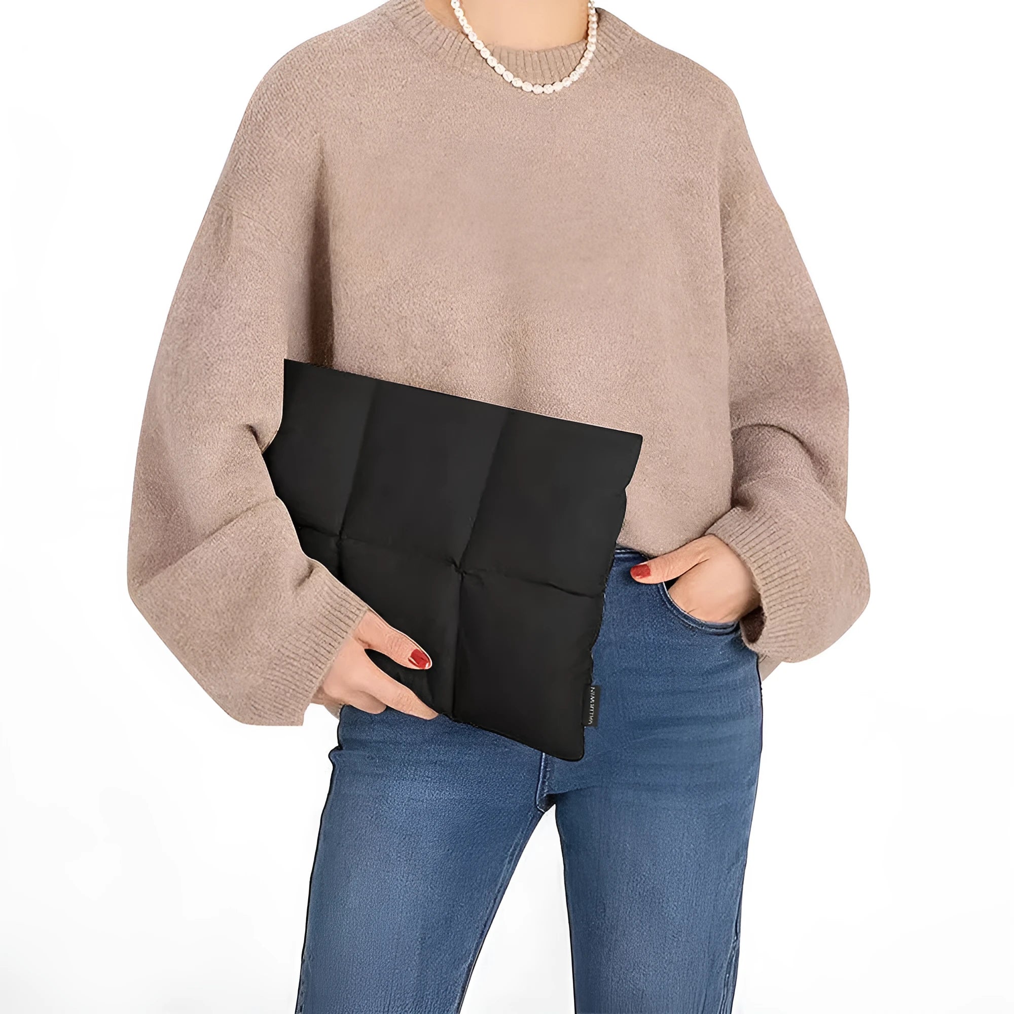 Soft polyester laptop sleeve in black or khaki with sewing thread detail, fitting 13-15.6 inch laptops