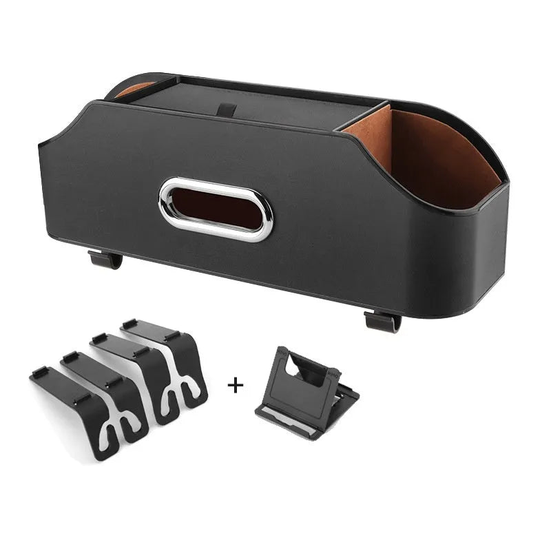 Genuine leather car tissue box for buggy suspension in beige colour showing size and mounting