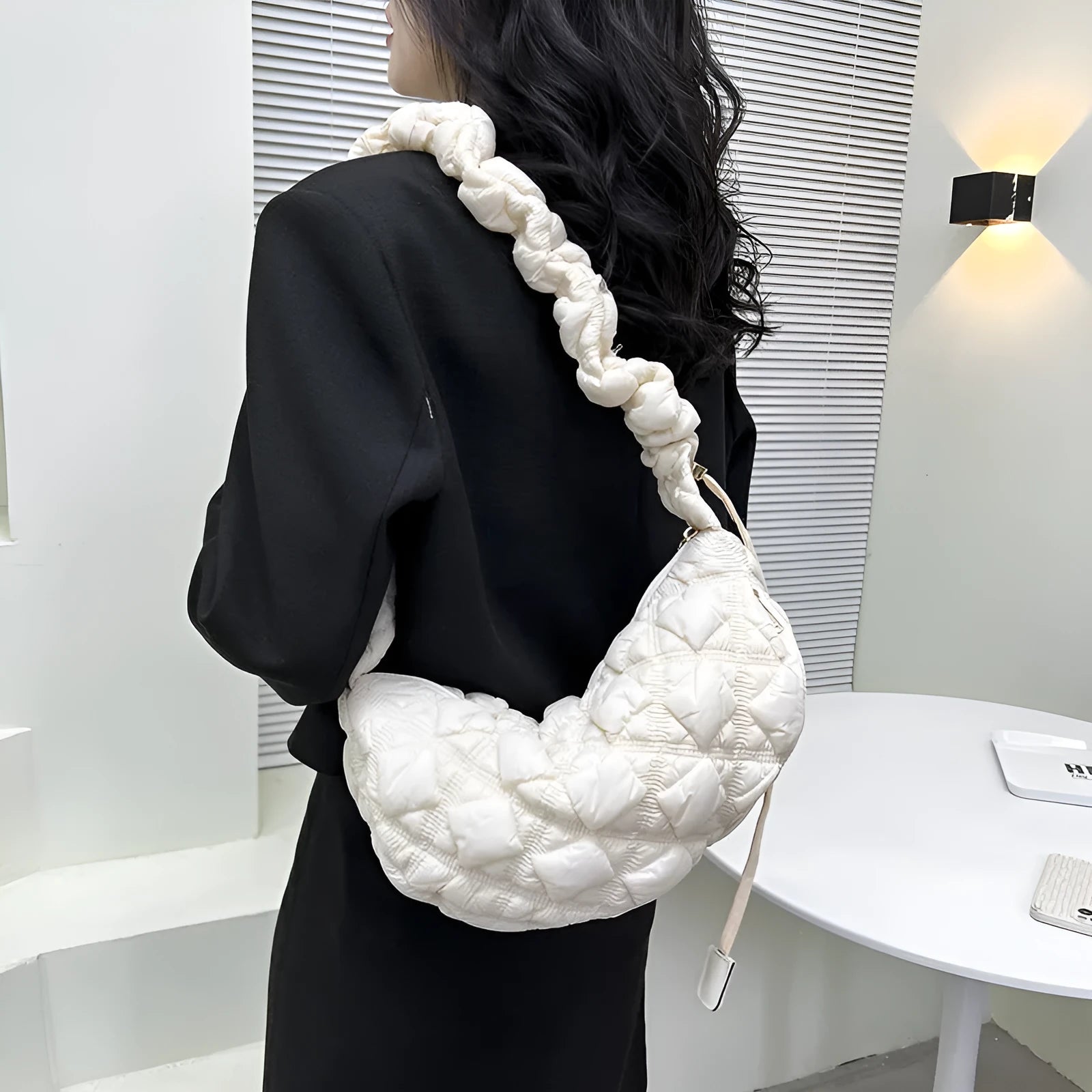 Women's nylon underarm messenger bag in solid colour with adjustable shoulder strap