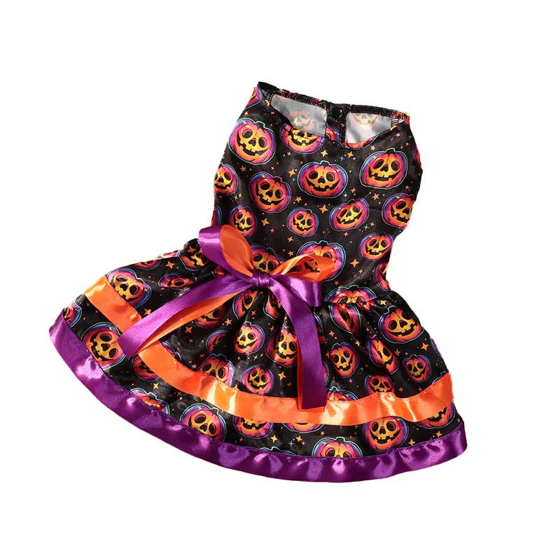 Colourful pumpkin print double-layer dog skirt with elastic waistband for Halloween
