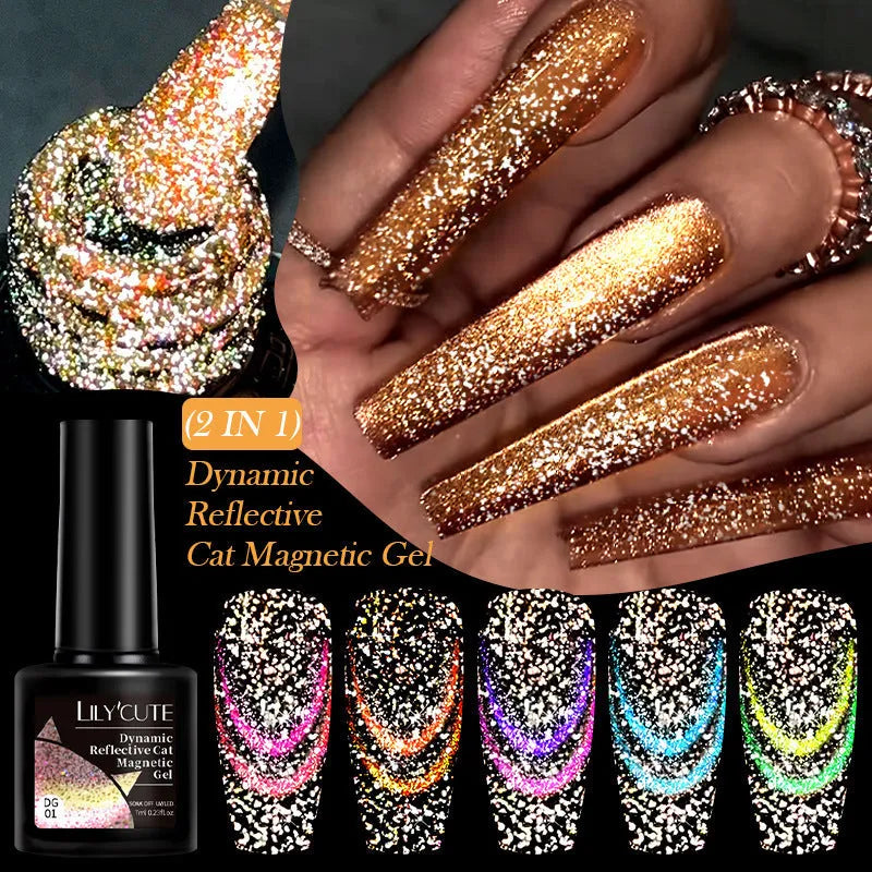 Cat eye series nail polish gel with diamond fragments and glitter in six colour options