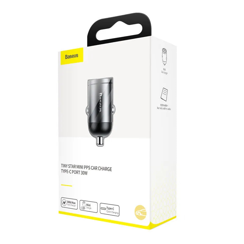 Baseus electro-optical grey 30W mini car charger with 1 metre USB cable