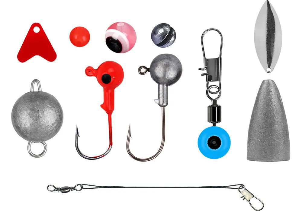 Weihe fishing lure accessories set with 257 pieces in ABS plastic storage case for Texas, sea, and rock fishing