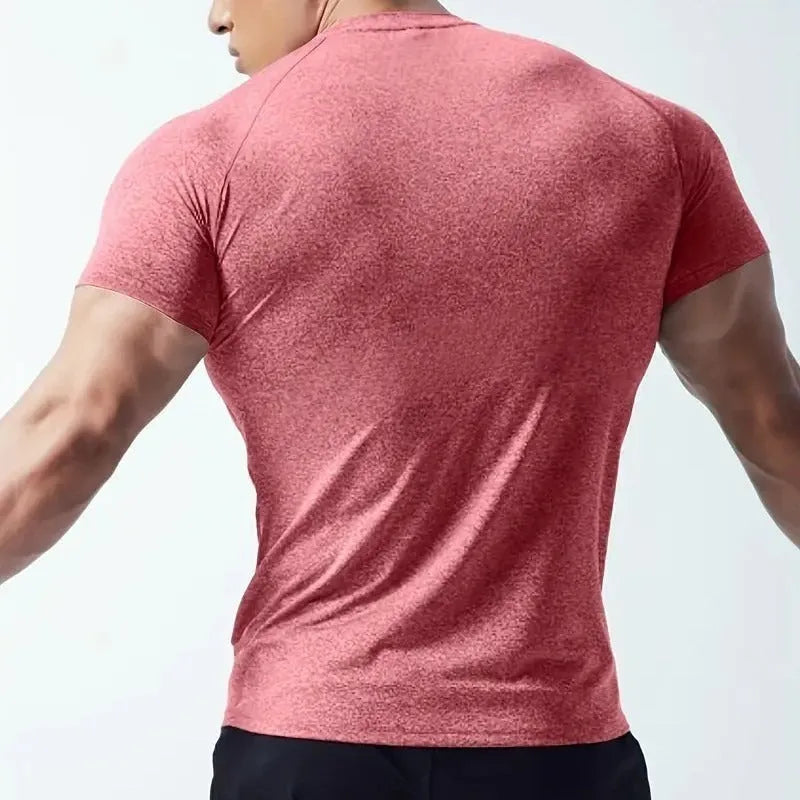 Men's cationic polyester quick-drying short sleeve running t-shirt in green, gray, black, and pink colors