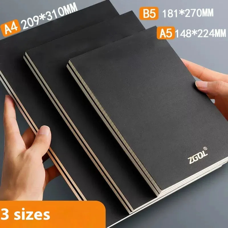 Set of three tearable writing pads in A5, B5 and A4 sizes showing blank, grid and lined ruling options.
