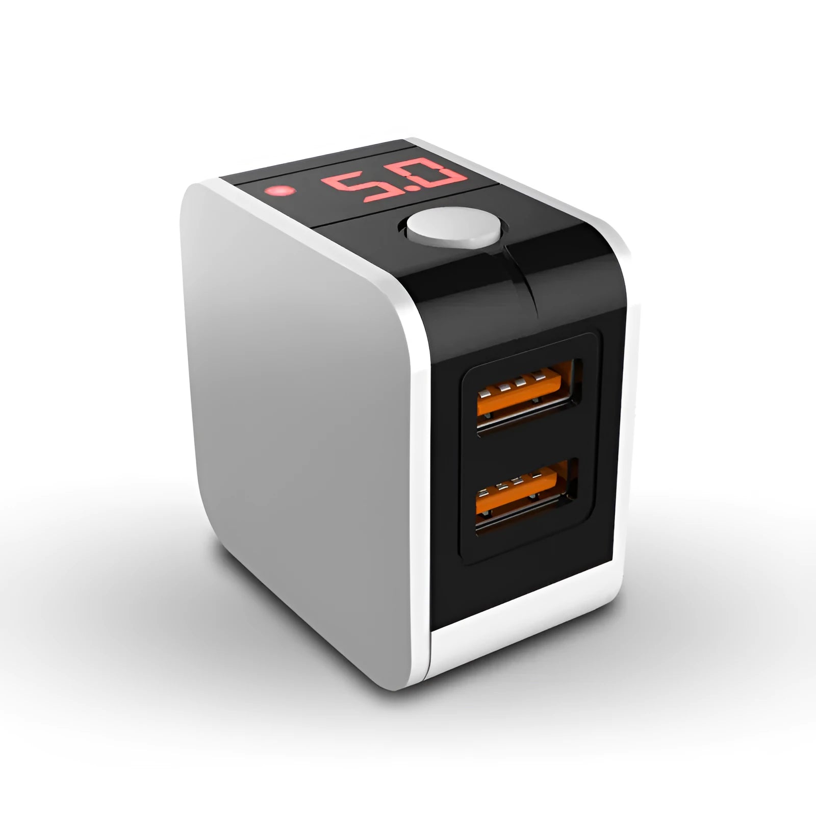 5V2.4A dual USB fast travel charger with digital display in black, white, or red colour options