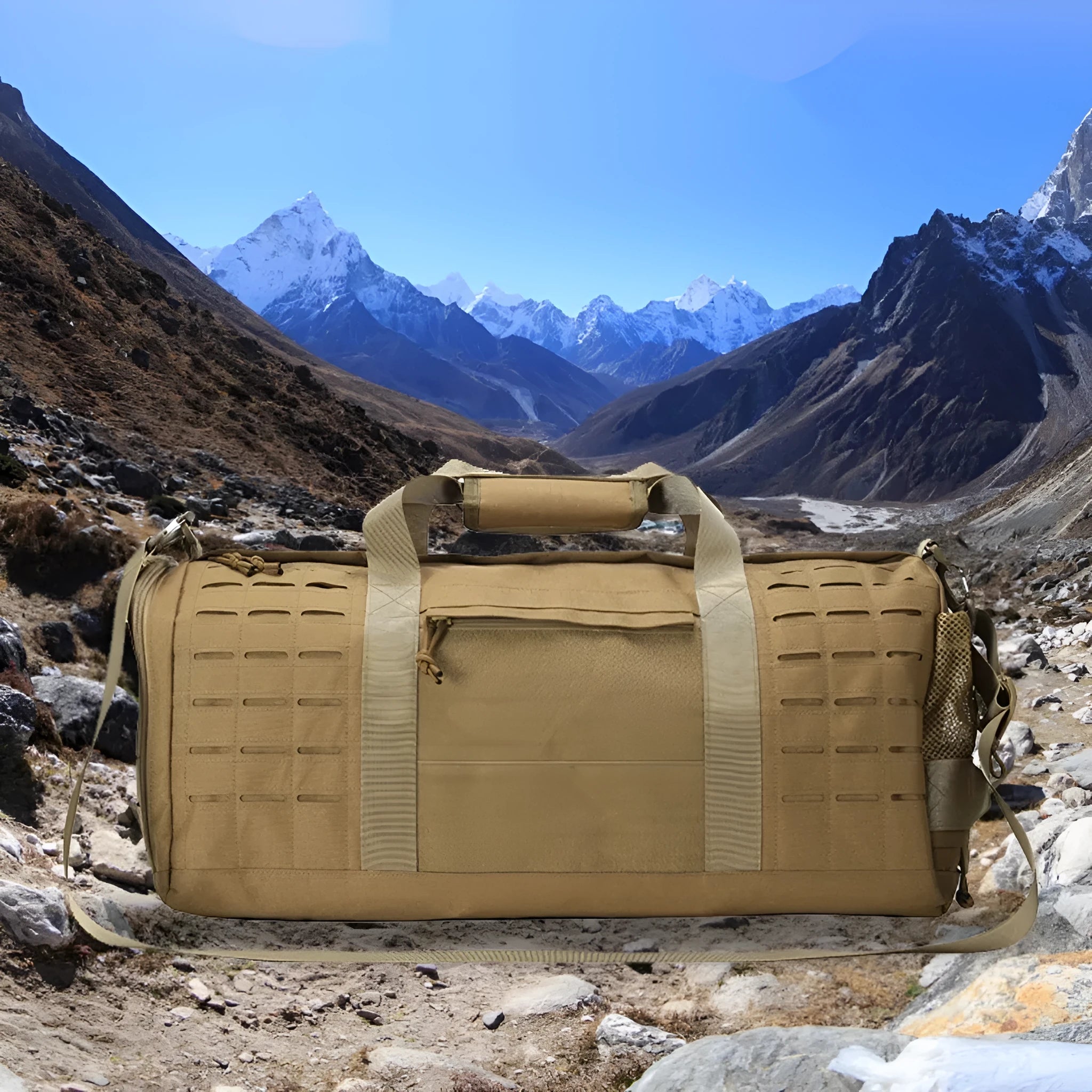 Men's waterproof Oxford cloth sports travel handbag in army green with air pillow belt strap