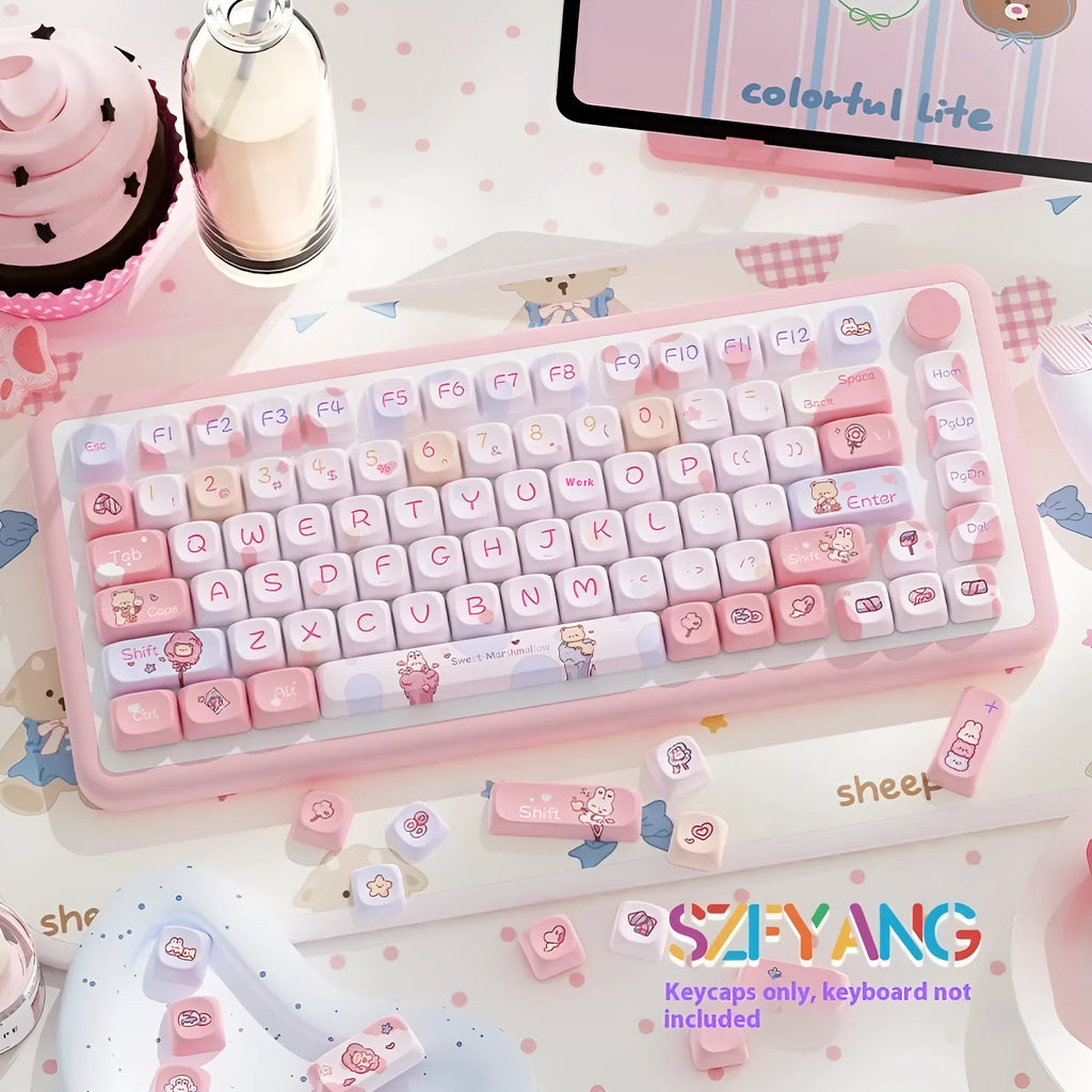 Sweet Cotton Candy pastel pink blue white mechanical keyboard keycap set with 112 or 120 key options