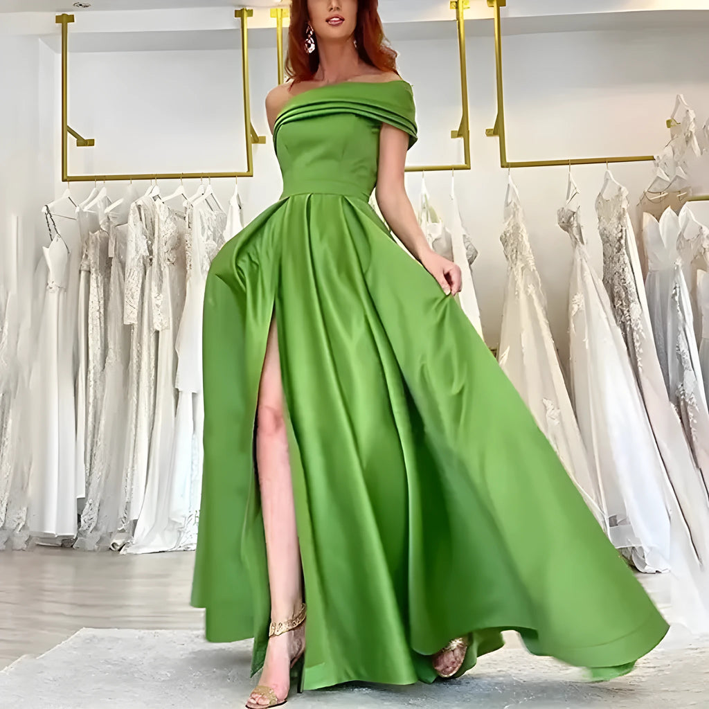 One shoulder satin tulle tutu dress for women, high waist, long skirt, solid colour, polyester, party wear