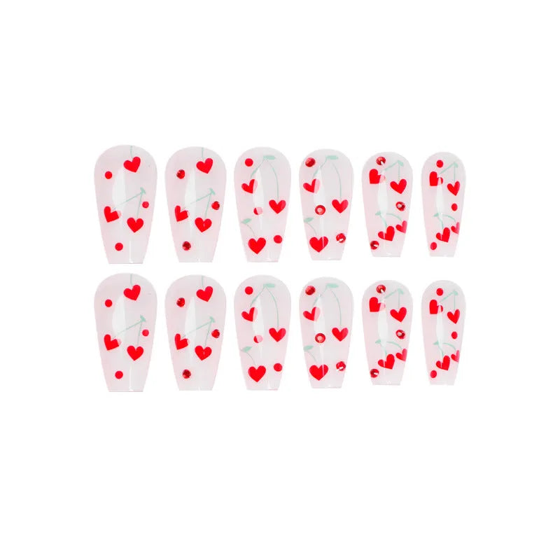 Red diamond and small cherry design nail art armour sheets, 24 pieces with adhesive