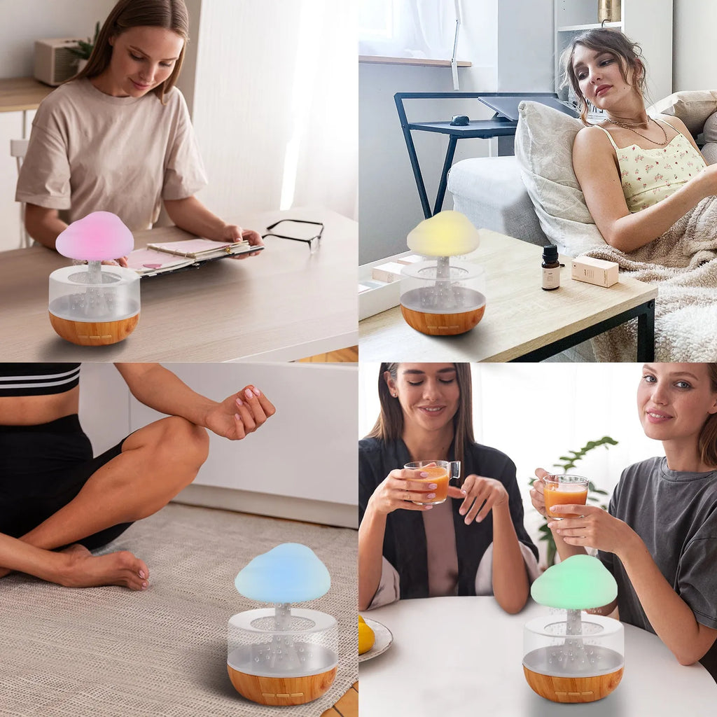 White cloud-shaped humidifier with colour changing night light and water drop feature