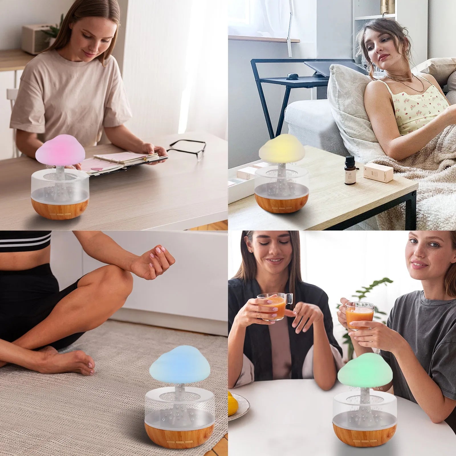 White cloud-shaped humidifier with colour changing night light and water drop feature