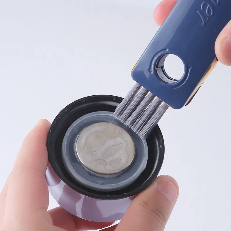4-in-1 bottle gap cleaner brush set with blue silicone U-shaped brush and stranded wire brush for cup cleaning