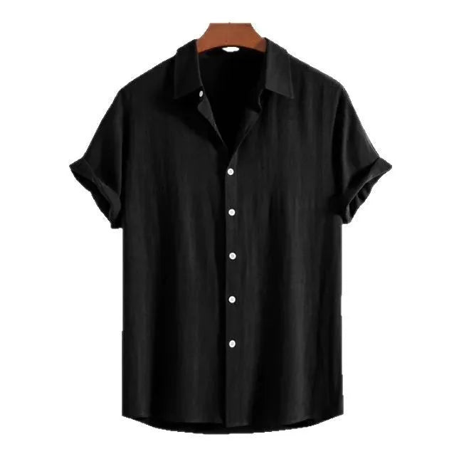 Men's loose fit polyester cardigan in solid colour with short sleeves
