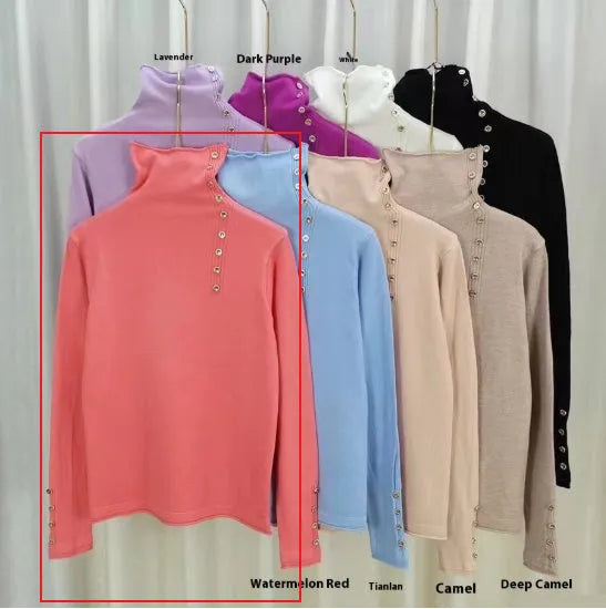 Women's slim fit knitted bottoming shirt in core-spun yarn showing light camel colour option