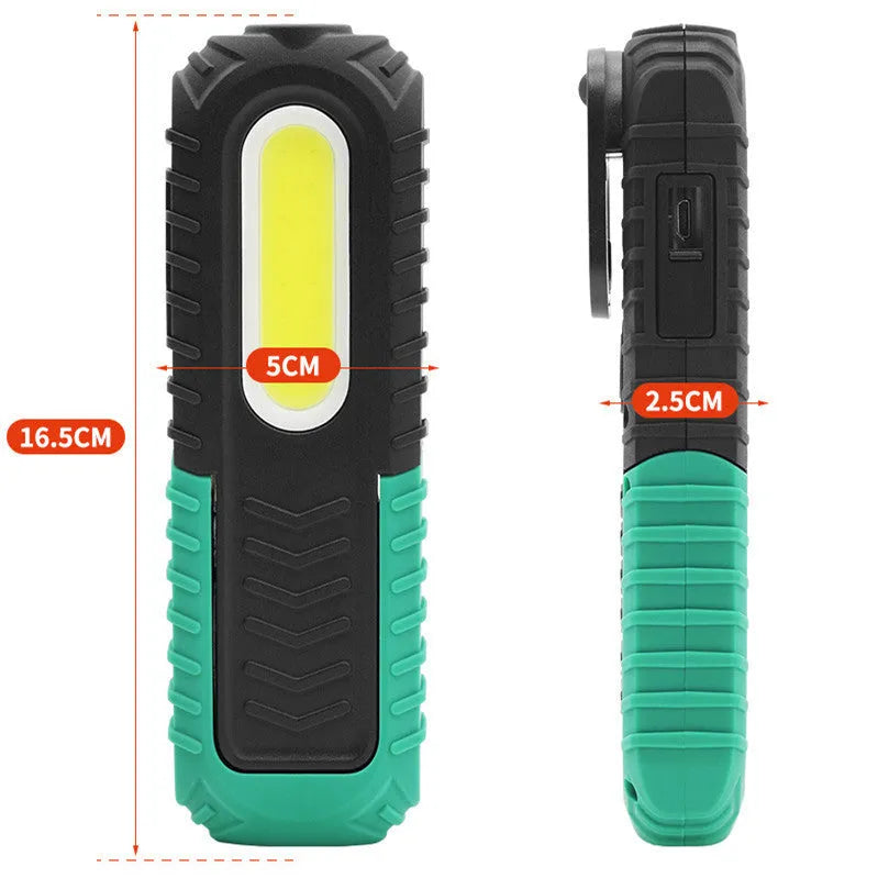 Black and green auto repair work light with PET coating for drop resistance