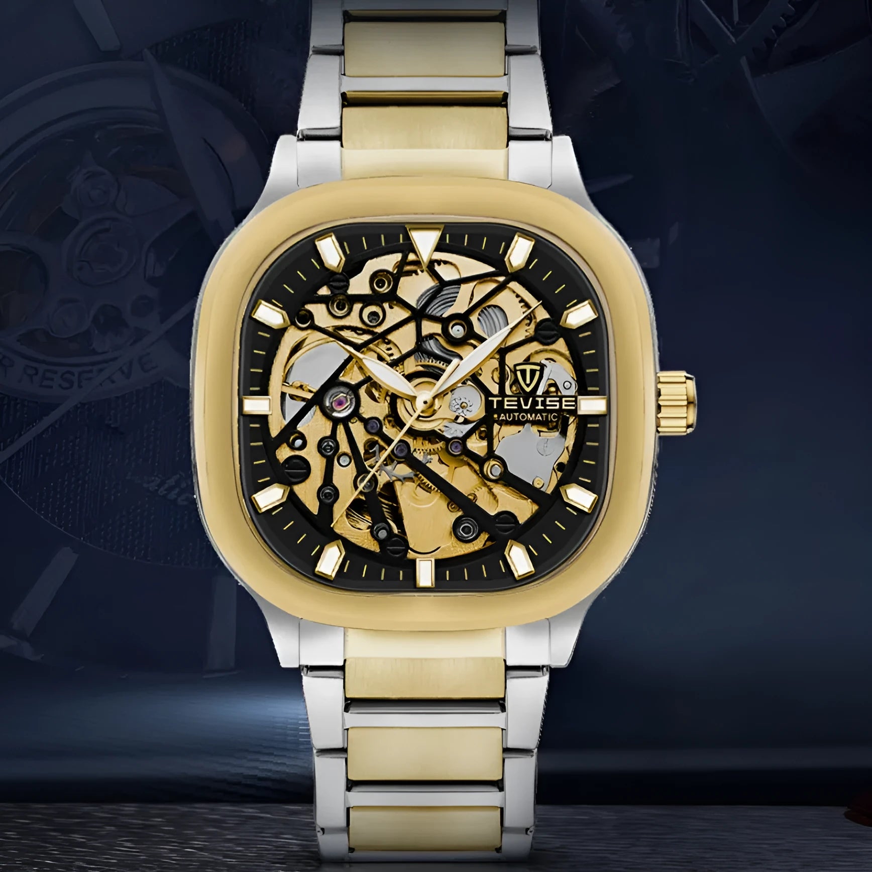 Automatic mechanical men's watch with all-metal case, stainless steel strap and mineral glass lens