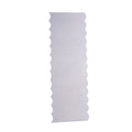 Stainless steel cake scraper with a polygon patterned edge for decorating.