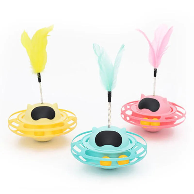 Pink rotating cat tumbler toy measuring 17 cm for self-play feline entertainment