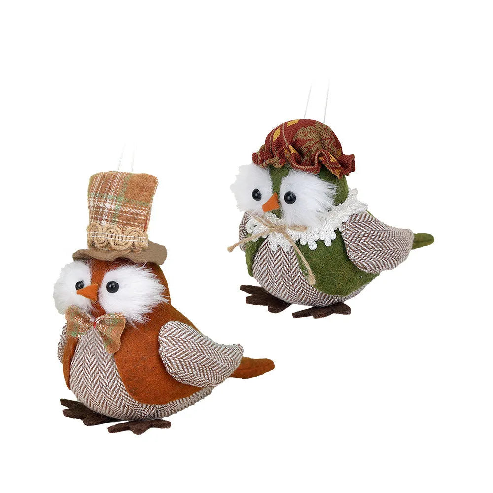 Colourful harvest bird owl pendant ornament for Thanksgiving decor in orange or green