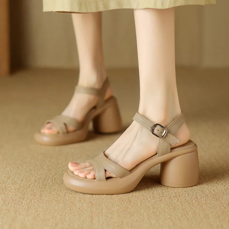 Women's open toe platform sandals in apricot colour with microfiber upper and rubber sole