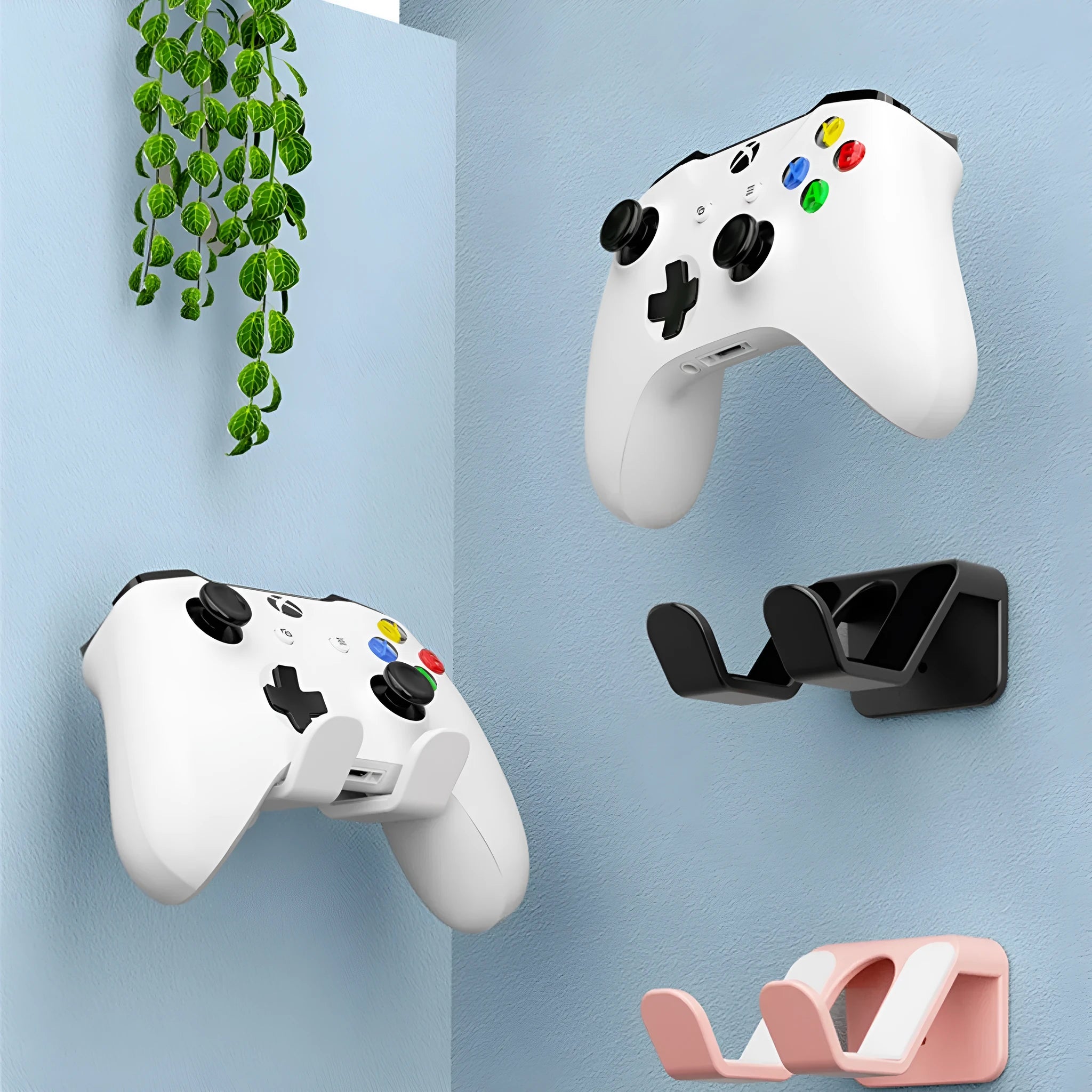 Black universal ABS plastic game controller wall mount rack with adhesive and screw fittings