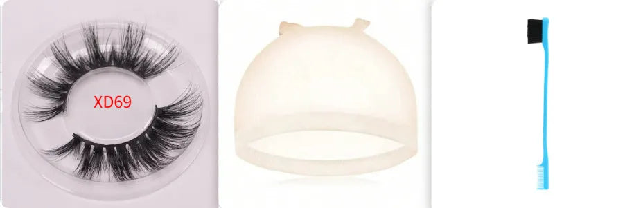 Handmade 5D mink false eyelashes set with brush and storage cap on a white background.