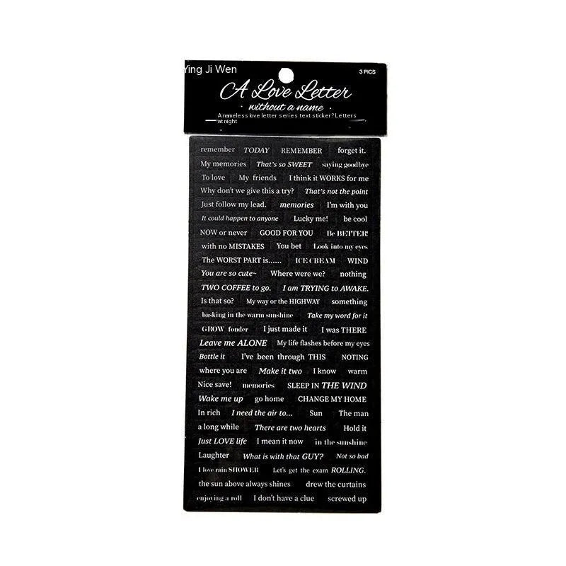 Four colour variations of 90x175mm English quotation stickers on Japanese paper with adhesive backing