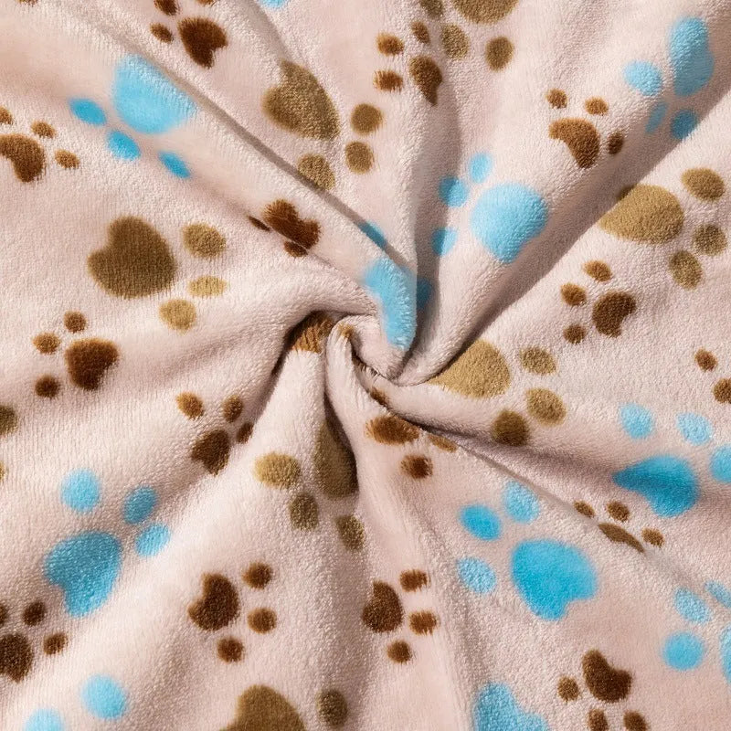 Cartoon patterned pet blanket showing blue dog design on double-sided thickened flannel material