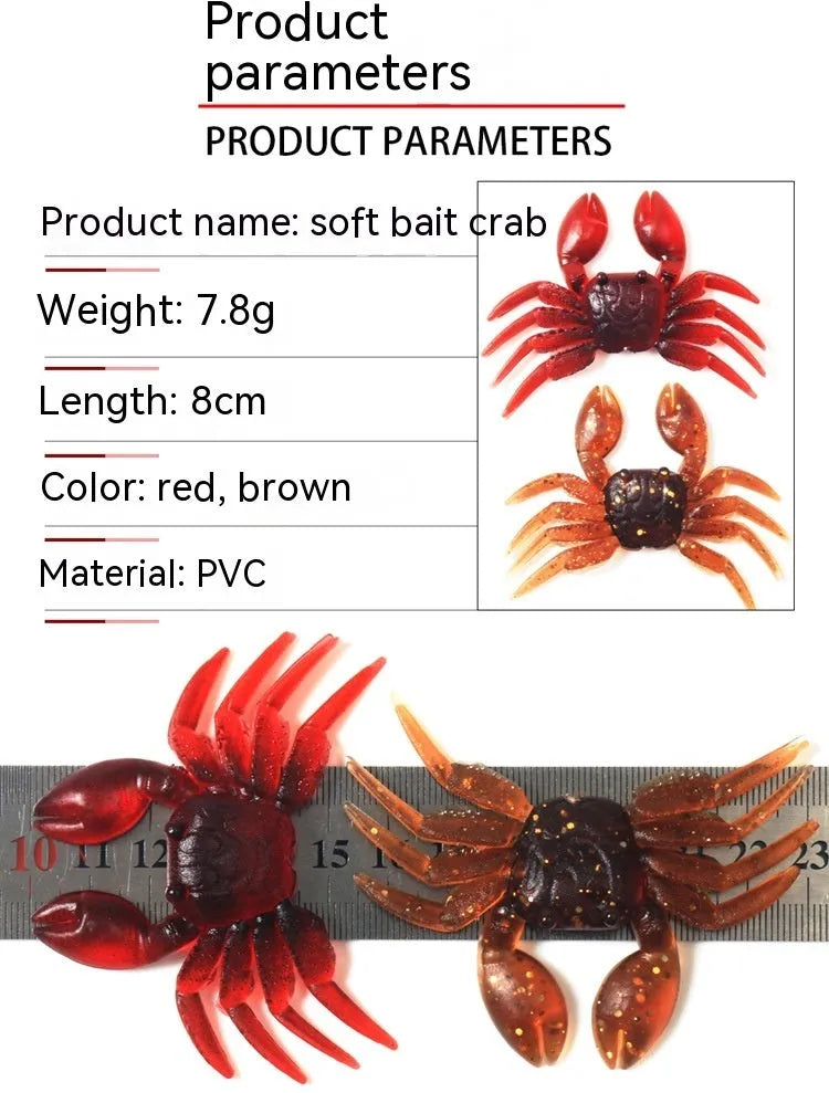 8 cm PVC software little crab fishing lure in brown and red colour options