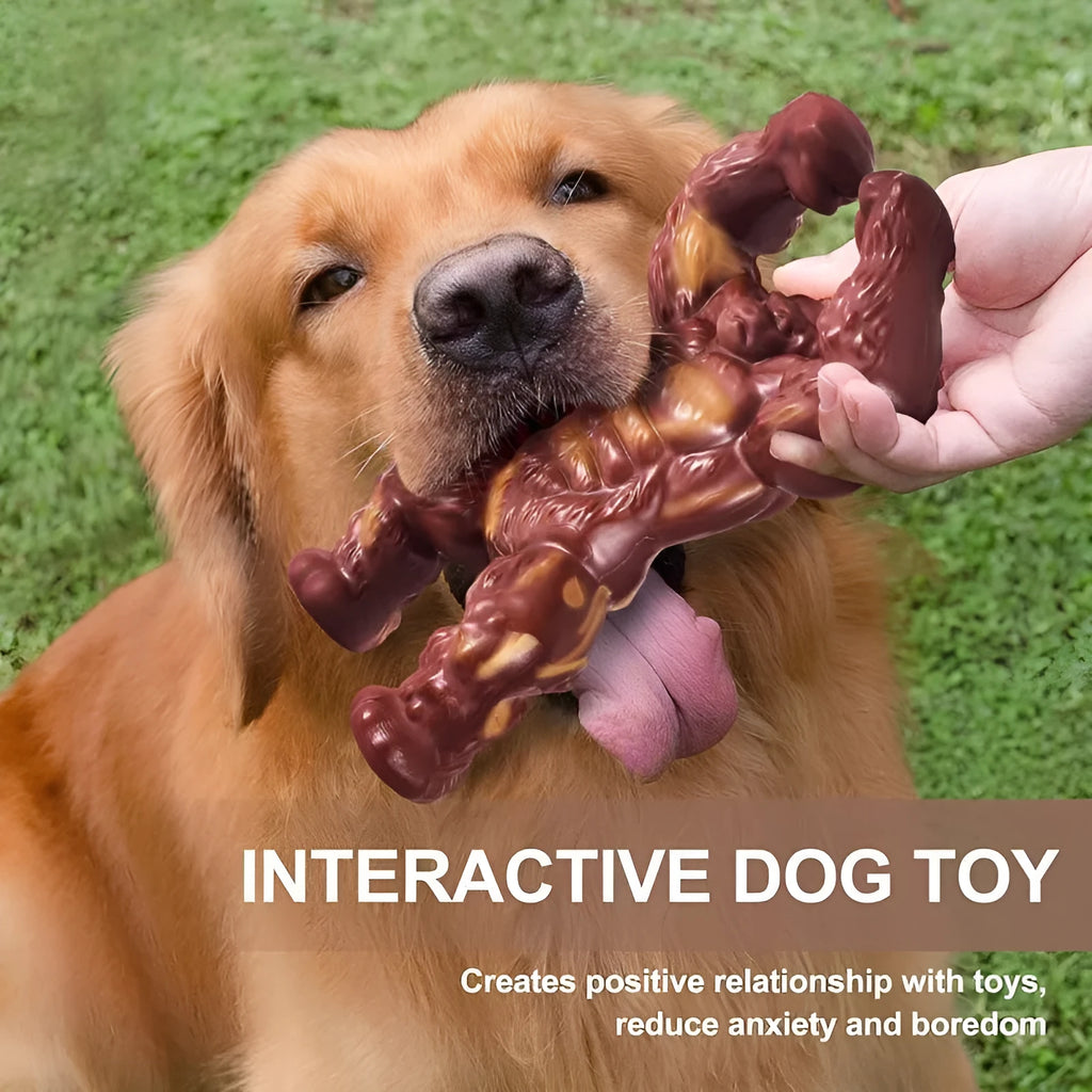 Scarlet red nylon dog chew toy with textured surface and beef flavouring
