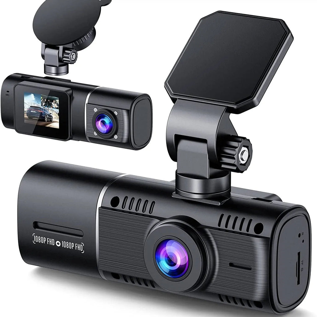 Standard black car dash camera for front and rear recording with a 1.5-inch screen