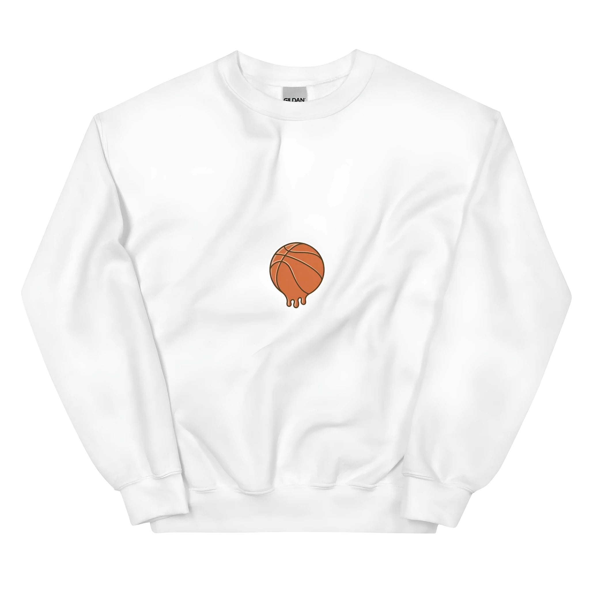 White hooded fleece sweatshirt with printed pattern and side seam pockets on a model.
