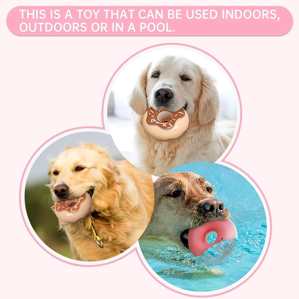 TPR donut dog toy in coffee colour with embossed surface for teeth grinding and hidden squeaker